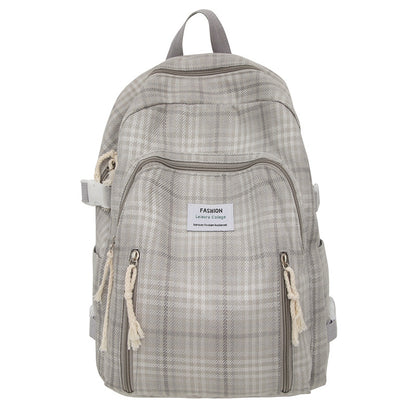 Japanese Ins Style Artistic Backpack Fresh Plaid Schoolbag High School Student Campus Backpack Good-looking Double Back