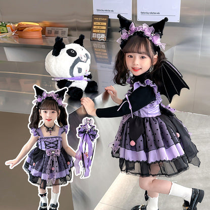 VLOVELAW Girls Clow M Lolita Princess Dress Halloween Autumn and Winter Long Sleeve Cos Costume Wings Children Luminous Skirt