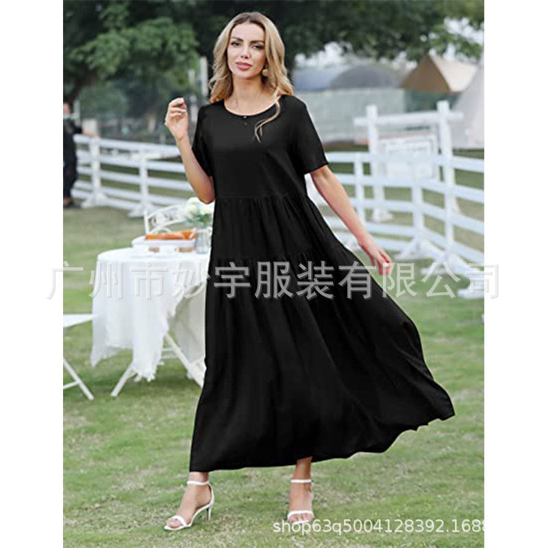 XIEYINSHE 813  Short Sleeve Cross-Border Foreign Trade Women's Casual Loose Bohemian Long Summer Beach Dress