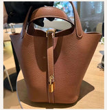 New Bucket Bag Women's Leather Handbag High-Grade Large Capacity First Layer Cowhide Vegetable Basket Bag for Women