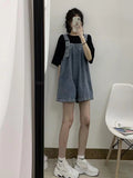 Curling Denim Suspender Shorts Women's Summer New Arrival Salt Sweet Small Wide Leg Student Loose Jumpsuit