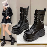 Cross-Border Wedge Knight Boots Female  New HOTan and NEWn plus Size Punk Handsome Platform Women's Mid Boots