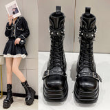 Cross-Border Wedge Knight Boots Female  New HOTan and NEWn plus Size Punk Handsome Platform Women's Mid Boots