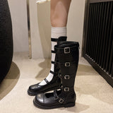 South Korea Dongdaemun Thin Belt Buckle Hollow out Frye Boot  Summer New Square Heel Niche Roman Sandals Women