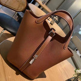 New Bucket Bag Women's Leather Handbag High-Grade Large Capacity First Layer Cowhide Vegetable Basket Bag for Women