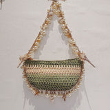 VLOVELAW Spring and Summer New All-Match Pearl Conch Straw Bag Handbags Woven Bag Seaside Holiday Women's Bag Fashion