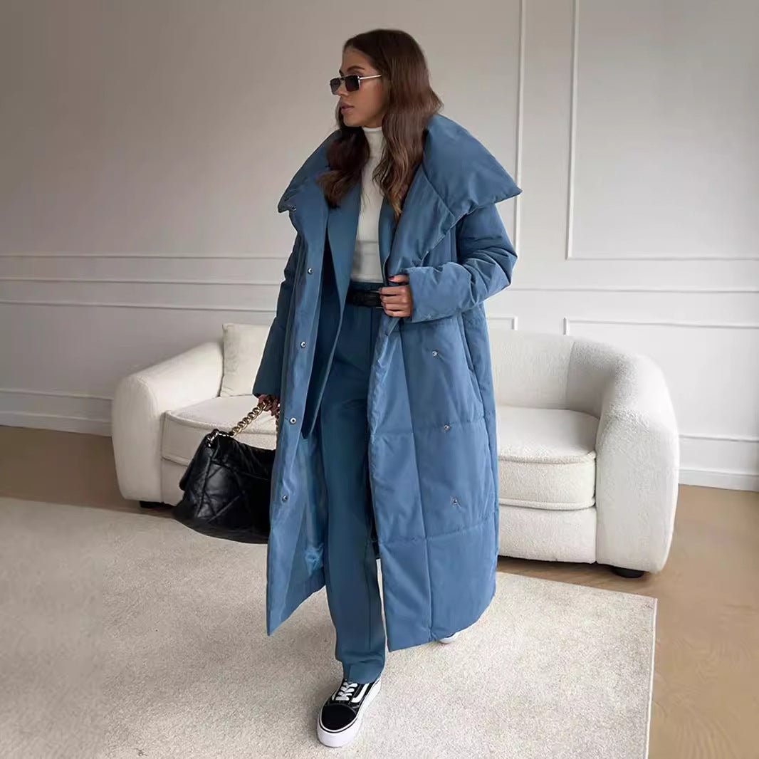 KKBOXLY Cross-border long cotton jacket Europe, America and New winter new loose casual warm long stand-up collar cotton jacket clip