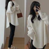 Autumn and winter sweater 2023 new women's clothing loose medium and long lazy style Korean version knitted sweater women's clothing jacket tide