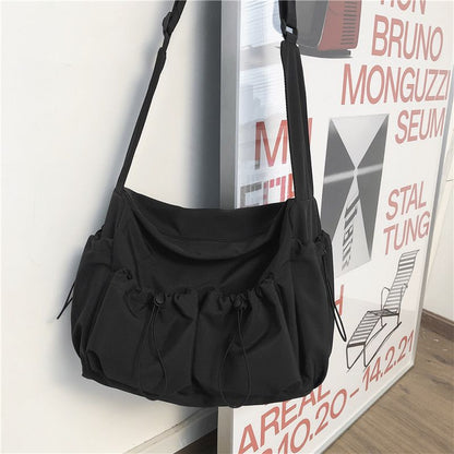 Tooling Style Messenger Bag Female Fashion Brand Japanese Ins Solid Color Simple Large Capacity Student Leisure Shoulder Messenger Bag Female