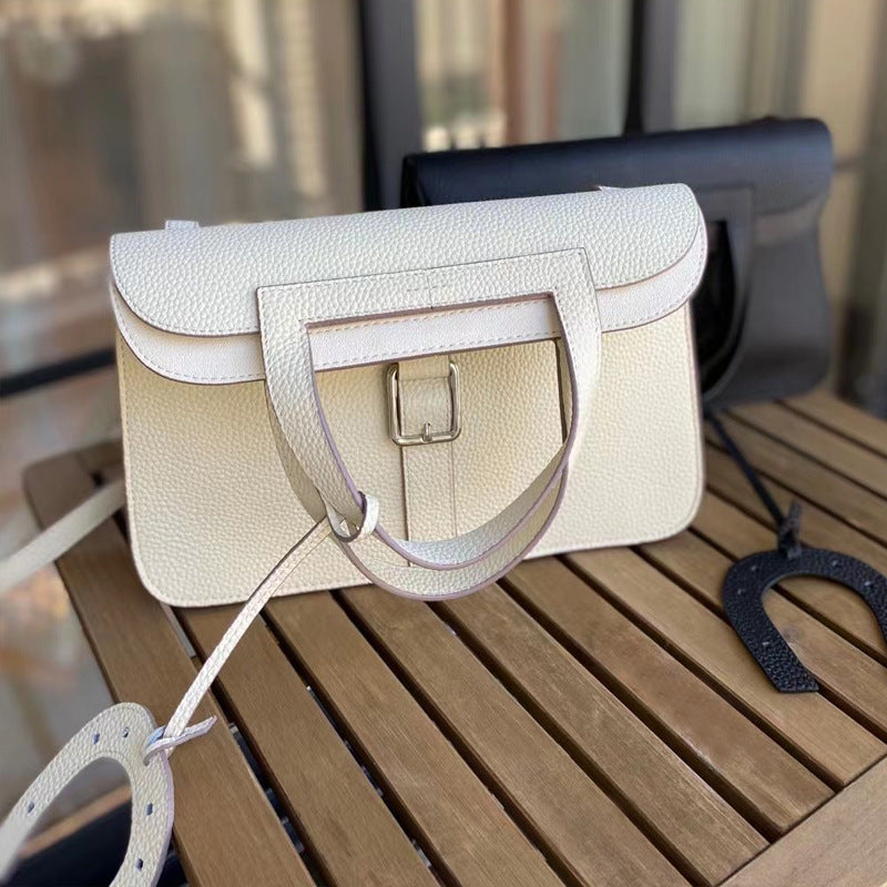 VLOVELAW 2025 Lychee pattern first layer cowhide horseshoe bag genuine leather business commuter white-collar handbag fashionable and simple shoulder briefcase