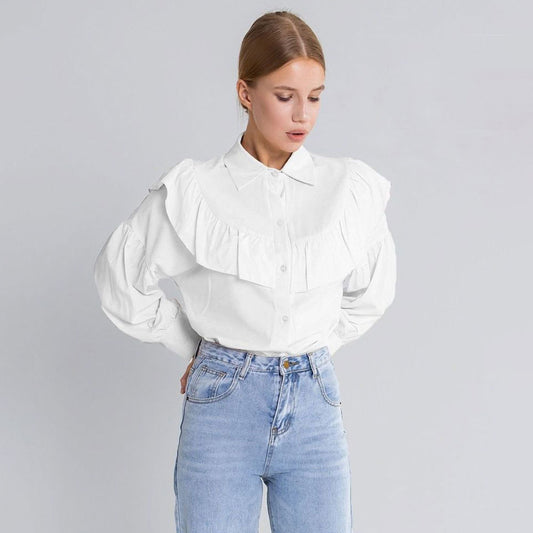 VLOVELAW  ruffle edge shirt, 2025 spring popular new  elegance temperament commuting versatile solid color shirt