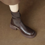 Giant Retro Socks Boots for Women  Autumn and Winter New All-Match Brown Thick Bottom Chunky Heel Ankle Boots