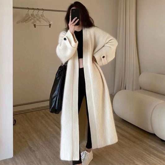 VLOVELAW medium and long sweater knitted cardigan women's coat autumn and winter lazy wind soft waxy loose coat European coat women