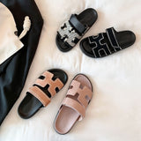 VLOVELAW  Su Cojin Same Super Second Uncle ~ New Color Leather Velcro Thick Bottom H Slippers Women's Sandals for Outer Wear Summer 2024