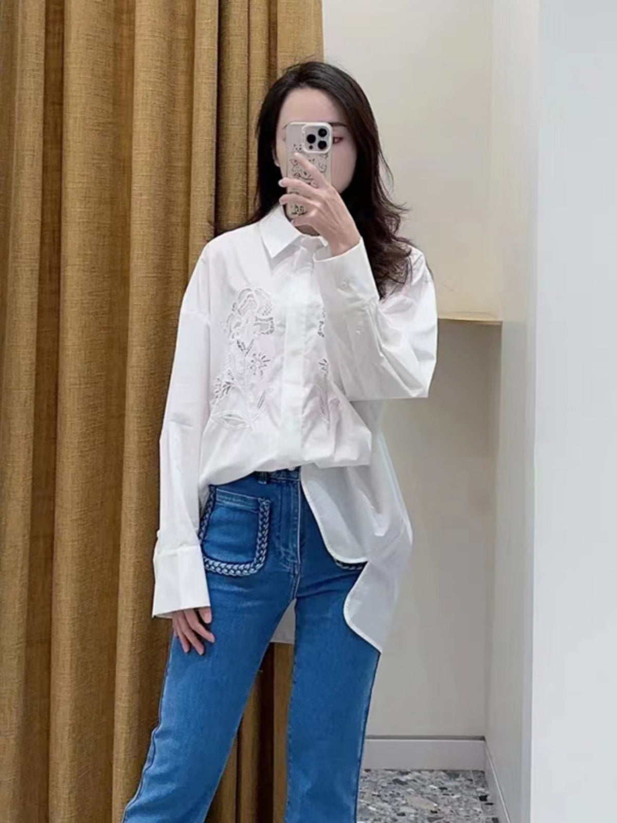 VLOVELAW Style M Home  Spring and Summer New Women's Fashion White Hollow-out Long Sleeve Shirt Top