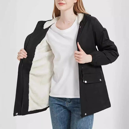 Fleece trench coat women's 2024 new winter Korean version casual loose coat foreign style thickened medium and long cotton coat