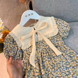 VLOVELAW Summer New Girls' Korean Style Lapel Floral Princess Dress Children's Baby Summer Short Sleeve Dress