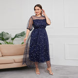 XIEYINSHE French Hepburn Style plus Size Dress Dress Women's Mesh Embroidered Banquet Party Long Dress 100.00kg Wear