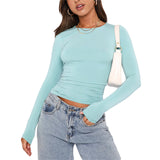 VLOVELAW European and American Women's Clothing Casual Long Sleeve T-shirt Spring and Autumn Solid Color Slim Pullover T-shirt Women's Street Wear Bottoming Shirt Top