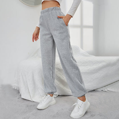 popular  New  simple straight casual pants autumn and winter pocket design high-waisted sports velvet trousers