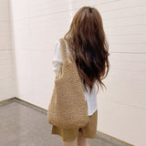 VLOVELAW Commuter Woven Bag Shoulder Bag 2021 Spring New Mori Artistic Straw Korean Style Portable Retro Large Capacity