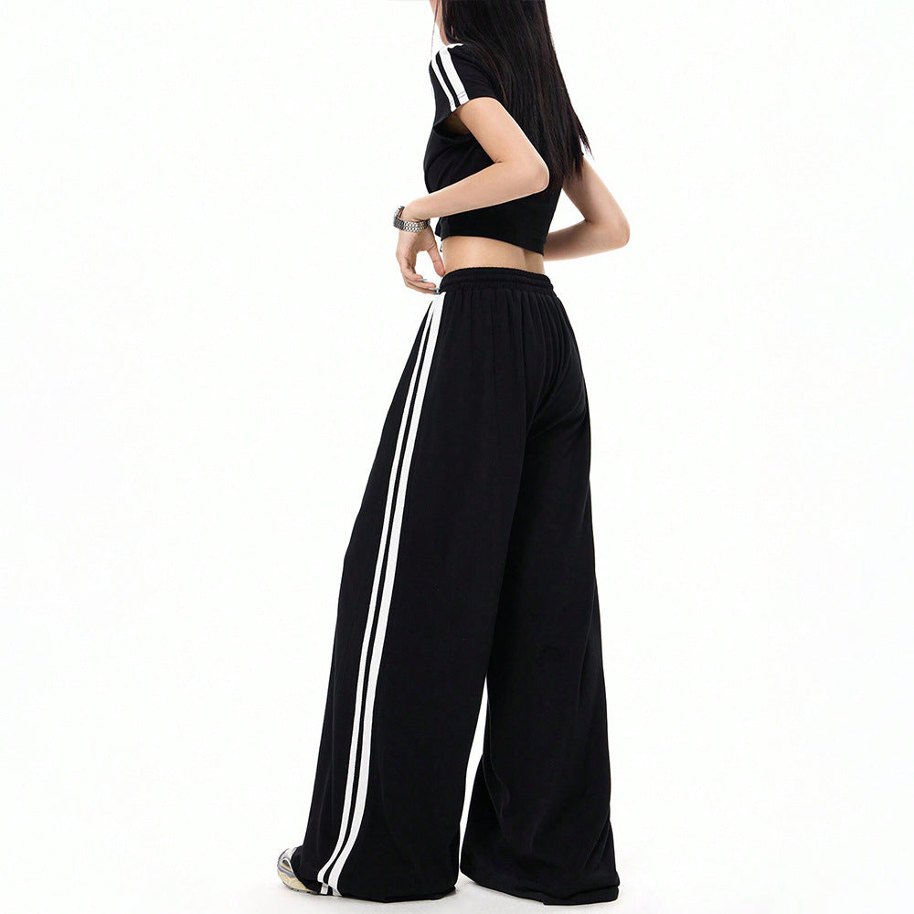 popular  New  sports style wide-leg casual pants autumn and winter contrasting colors loose and thin floor-mopping trousers