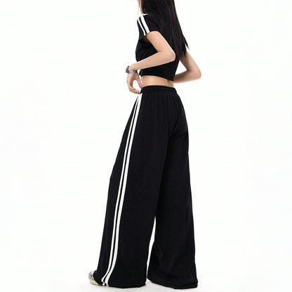 popular  New  sports style wide-leg casual pants autumn and winter contrasting colors loose and thin floor-mopping trousers