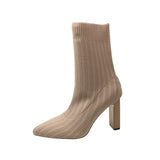 Cross-Border  Oversized Knit Elastic Socks Boots  New Internet Hot Casual Breathable High Heel Pointed Flying Woven Boots