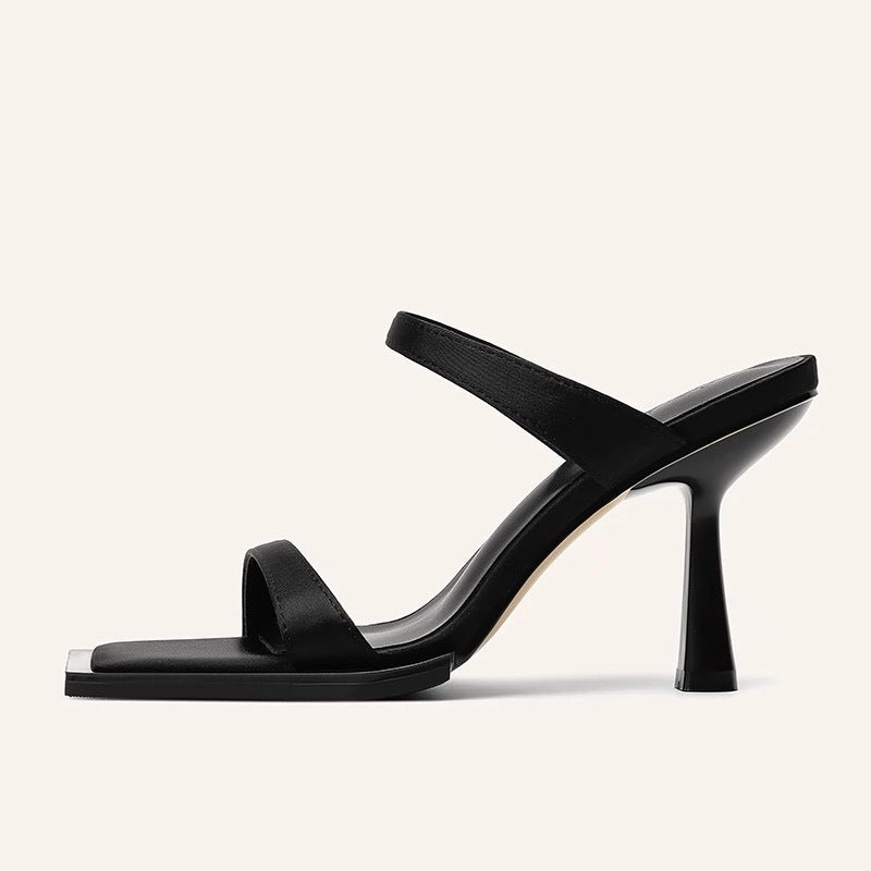 High Heels  Spring and Summer New Sandals Women's Open Toe Stilettos Chain Strap Sexy Black Outdoor Slippers