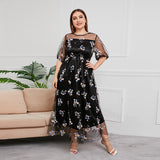 XIEYINSHE French Hepburn Style plus Size Dress Dress Women's Mesh Embroidered Banquet Party Long Dress 100.00kg Wear