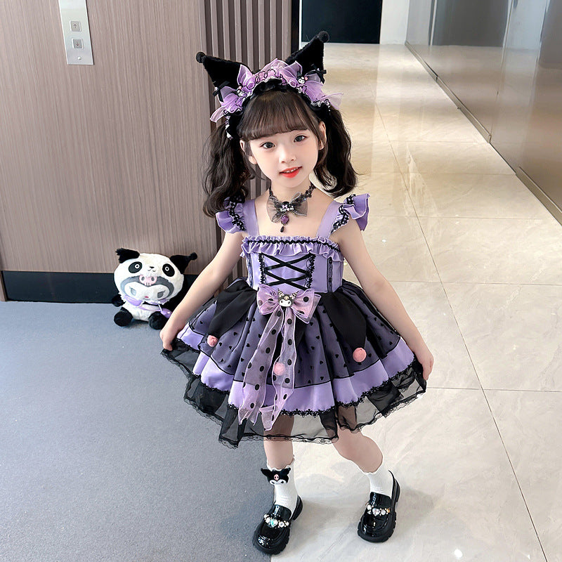 VLOVELAW Girls Clow M Lolita Princess Dress Halloween Autumn and Winter Long Sleeve Cos Costume Wings Children Luminous Skirt