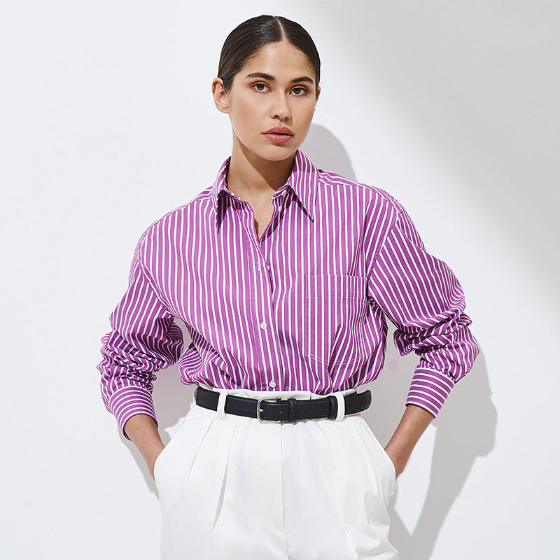 VLOVELAW  pure striped shirt 2025 popular summer new trend fashion versatile loose polo striped shirt