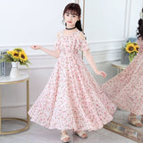 VLOVELAW Children's Dress Girls' Summer Floral Dress  New Medium and Big Children's Western Style Super Fairy Chiffon Princess Dress for Women