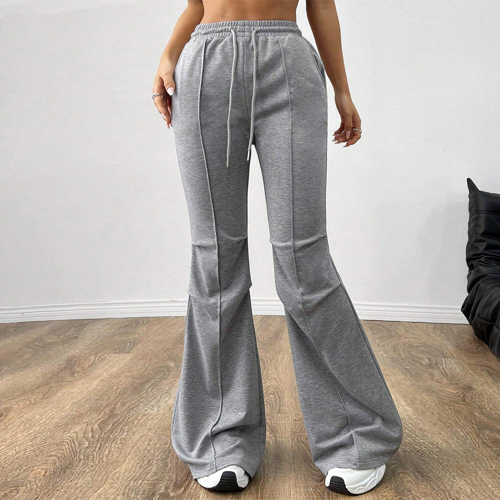 New  simple and versatile commuter casual pants autumn and winter drawstring elastic waist legs thin wide leg trousers