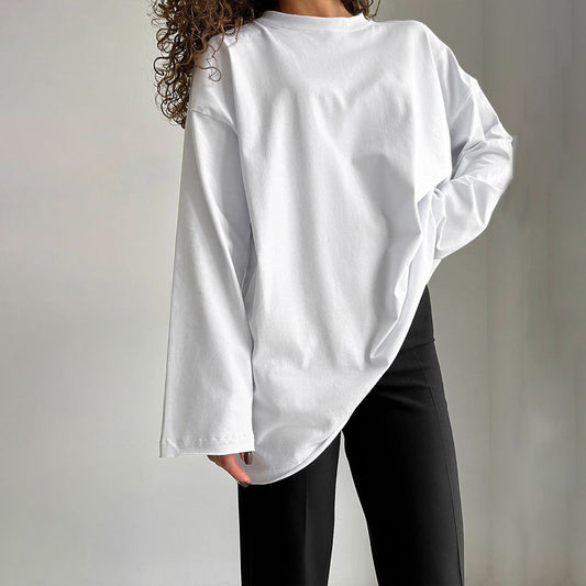 VLOVELAW Pure cotton T-shirt women's 2025 New popular spring new loose solid color Oversize round neck long-sleeved t-shirt