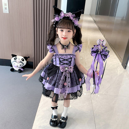 VLOVELAW Girls Clow M Lolita Princess Dress Halloween Autumn and Winter Long Sleeve Cos Costume Wings Children Luminous Skirt