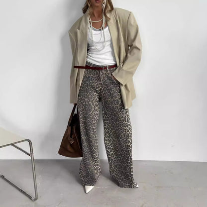 KKBOXLY Cross-border leopard print wide-leg pants Europe and America New autumn new Y2K loose casual mopping leopard print wide-leg pants