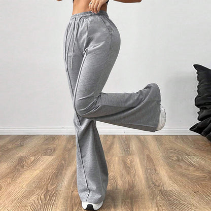 New  simple and versatile commuter casual pants autumn and winter drawstring elastic waist legs thin wide leg trousers