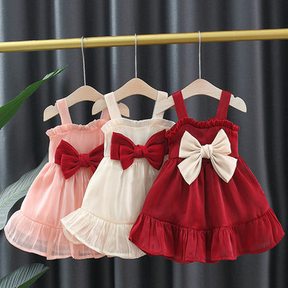 VLOVELAW Summer New Baby Girl's Twilight Gauze Suspender Skirt Bow Lace Dress Foreign Trade Ins Children Shirt Fashion