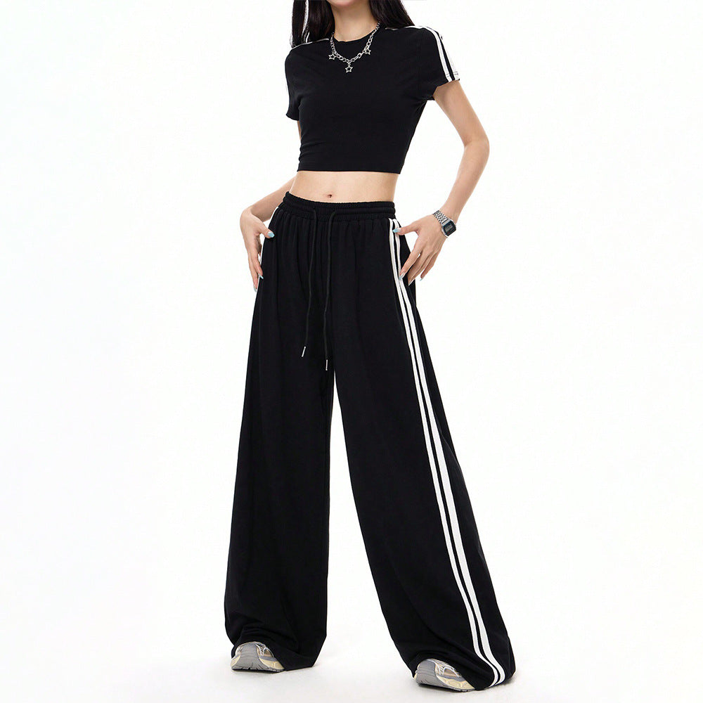 popular  New  sports style wide-leg casual pants autumn and winter contrasting colors loose and thin floor-mopping trousers