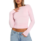 VLOVELAW European and American Women's Clothing Casual Long Sleeve T-shirt Spring and Autumn Solid Color Slim Pullover T-shirt Women's Street Wear Bottoming Shirt Top