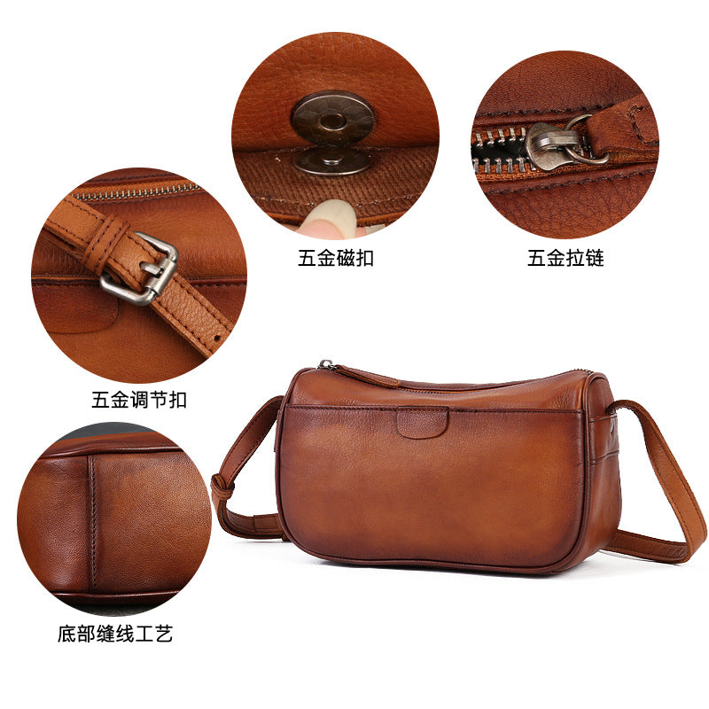 Handmade Cowhide Bag Genuine Leather Women's Bag High-Grade Special-Interest Shoulder Bag First Layer Cowhide New Crossbody Bag Women's