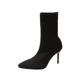 Cross-Border  Oversized Knit Elastic Socks Boots  New Internet Hot Casual Breathable High Heel Pointed Flying Woven Boots