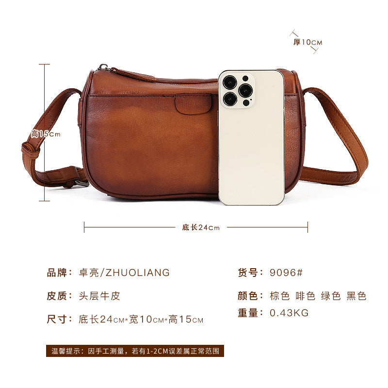 Handmade Cowhide Bag Genuine Leather Women's Bag High-Grade Special-Interest Shoulder Bag First Layer Cowhide New Crossbody Bag Women's