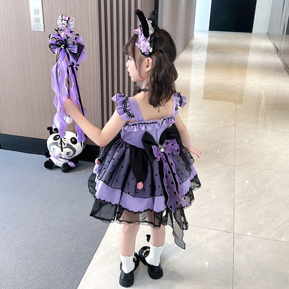 VLOVELAW Girls Clow M Lolita Princess Dress Halloween Autumn and Winter Long Sleeve Cos Costume Wings Children Luminous Skirt