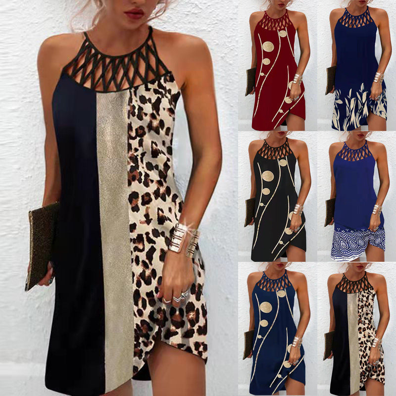 XIEYINSHE European and American Spring and Summer New  Ethnic Style Positioning Printing Mesh Sleeveless Casual Dress Women's Clothing