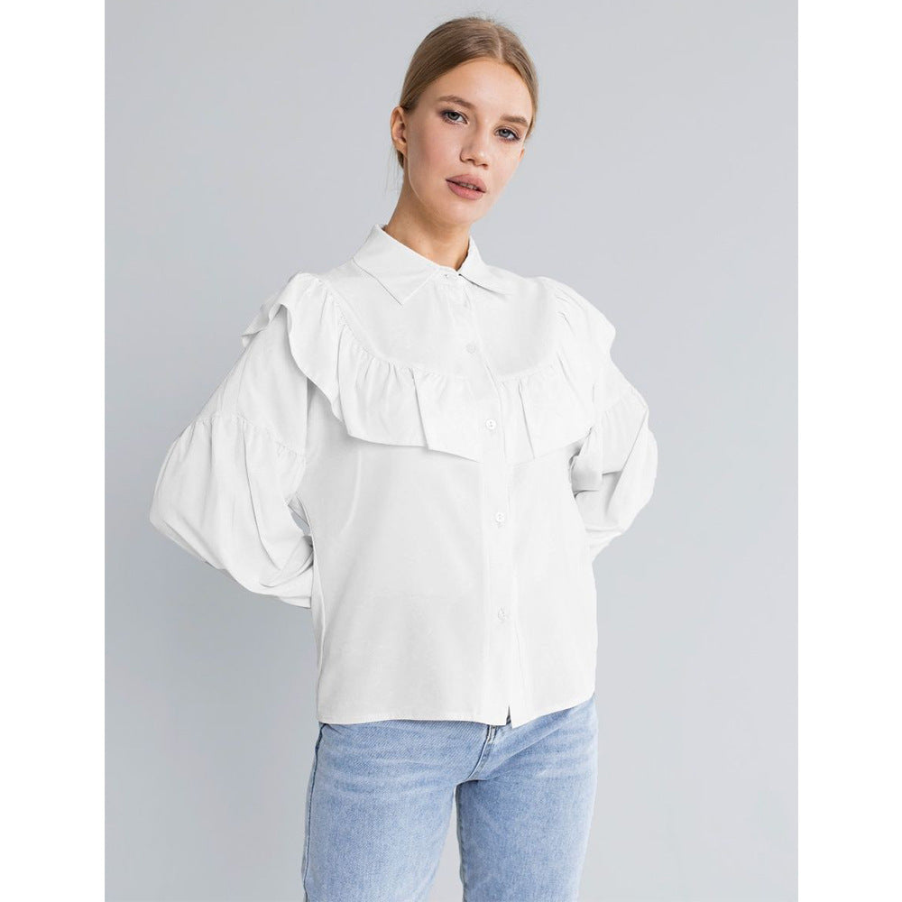 VLOVELAW  ruffle edge shirt, 2025 spring popular new  elegance temperament commuting versatile solid color shirt