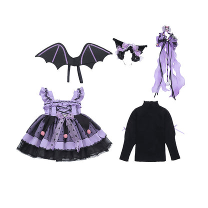 VLOVELAW Girls Clow M Lolita Princess Dress Halloween Autumn and Winter Long Sleeve Cos Costume Wings Children Luminous Skirt