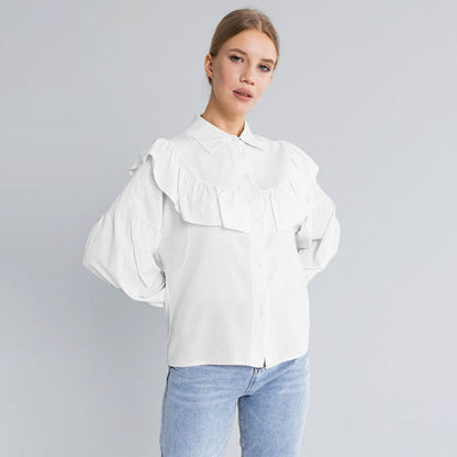 VLOVELAW  ruffle edge shirt, 2025 spring popular new  elegance temperament commuting versatile solid color shirt