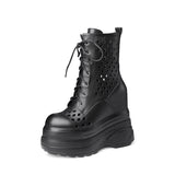 Spring  Mid-Calf Lace up Hollow Zipper Hidden Heel Platform 14cm Platform Dr. Martens Boots Women's Boots Fashion